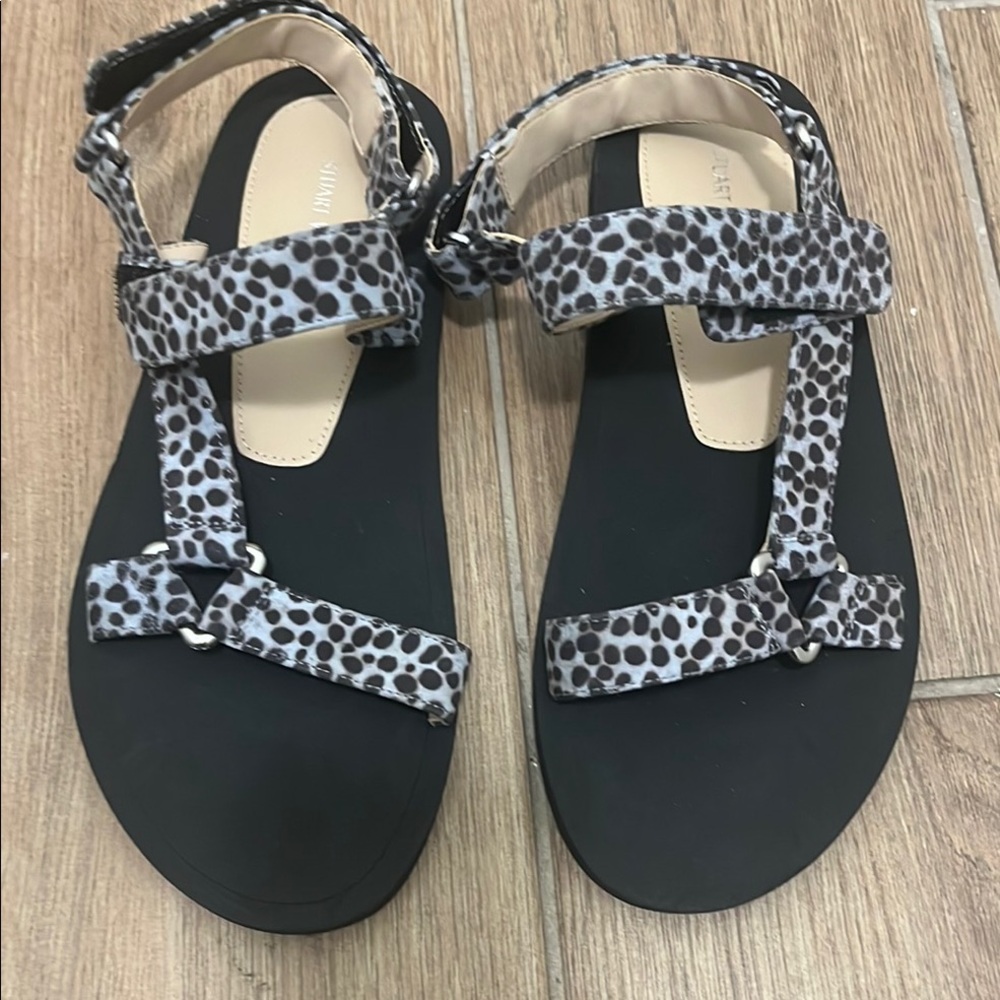 Stuart Weitzman Black and Gray Sandals with Adjustable Straps